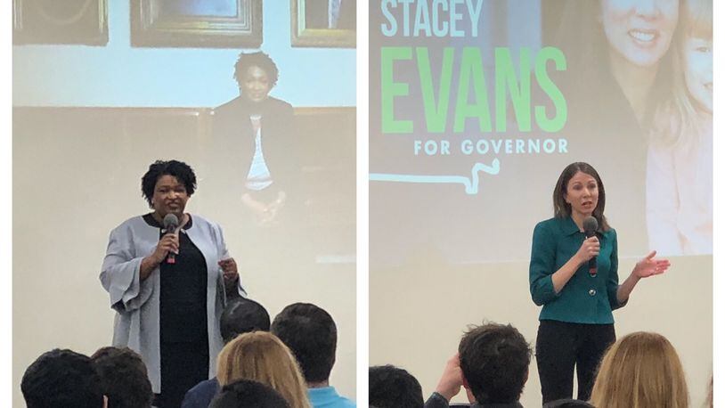 Stacey Abrams and Stacey Evans address the Young Democrats of Georgia.