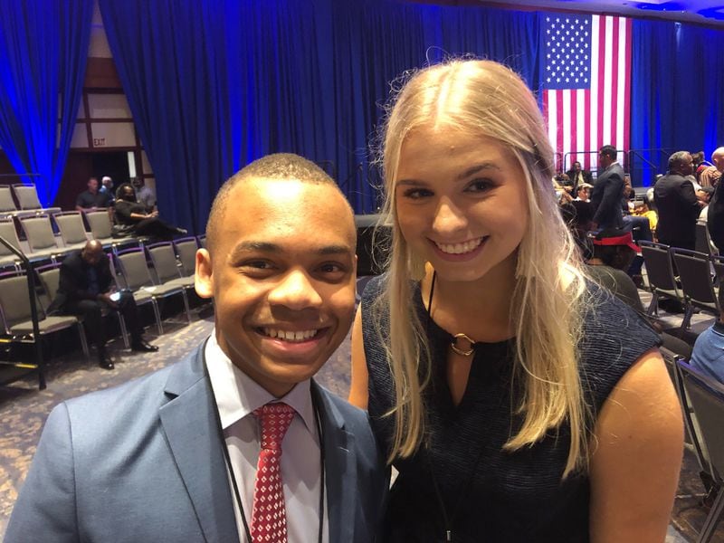 CJ Pearson and Katie Curd, both freshmen at the University of Alabama, attending the  Trump rally.