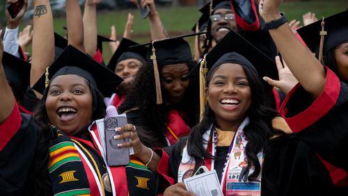 Graduates, faculty and family gather for the Clark Atlanta University 35th annual commencement convocation on Saturday, May 18, 2024. (Ben Hendren for The Atlanta Journal-Constitution)