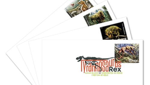 Special T-rex postmarks designed by local kid artists will be available to customers on Saturday during Customer Appreciation Day at three area post offices. Tyrannosaurus Rex First Day Covers with a Forever stamp cancled with a first day issue will also be discussed. CONTRIBUTED