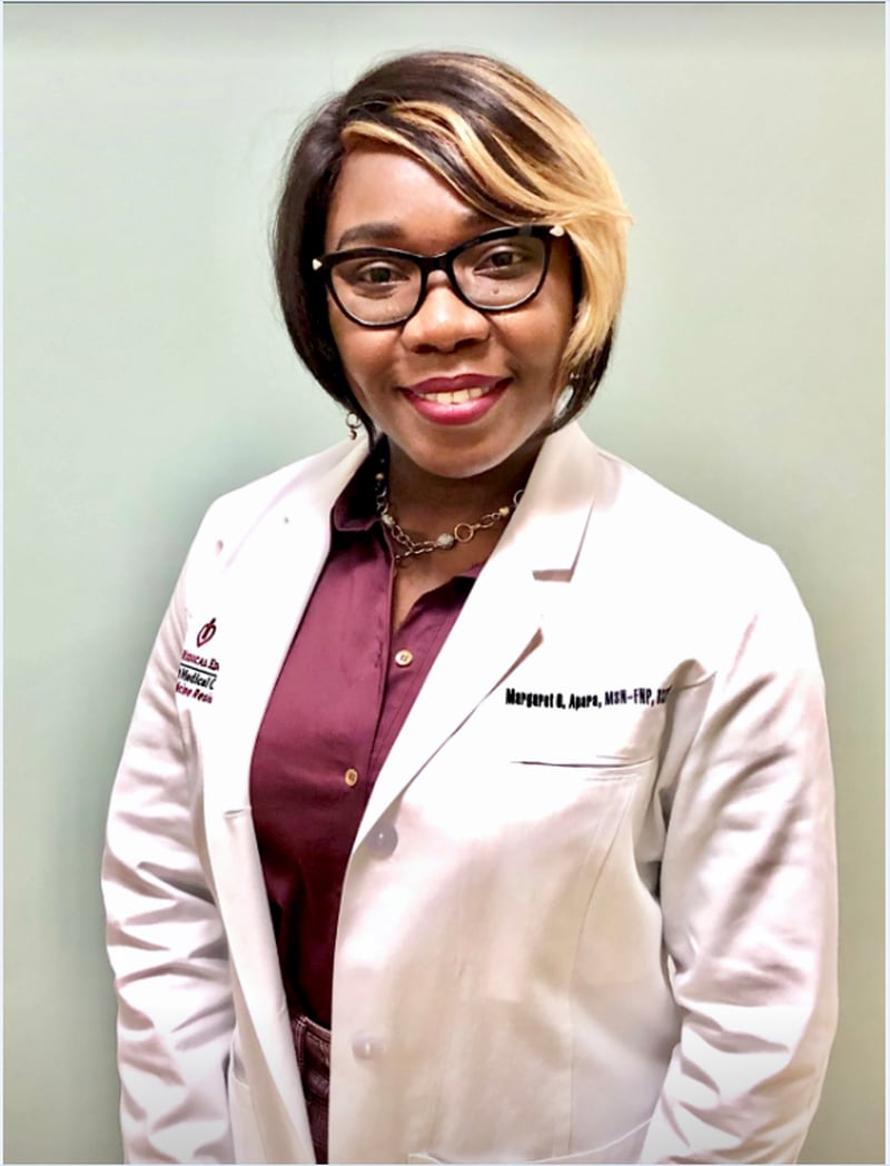 Margaret Apara is a nurse practitioner at Northside Gwinnett Hospital. 
This photo is contributed by Walden University, where Apara received a Master of Science in Nursing degree. She has since obtained a Doctor of Nursing degree. 