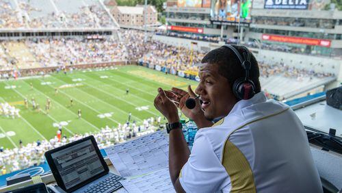 Former Georgia Tech star Roddy Jones, pictured here in 2014 as the Yellow Jackets' radio analyst, will be working for ESPN as a sideline reporter in 2017.