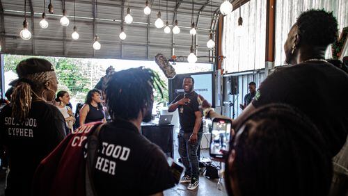 A hallmark of the cypher is “Word Play,” where emcees are given a word to incorporate into an improvised rap. (Photo by Alex Acosta)