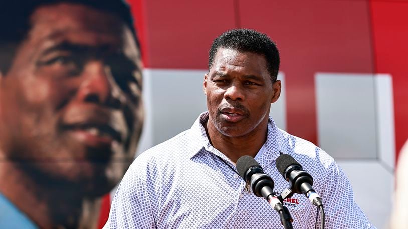 Republican U.S. Senate candidate Herschel Walker speaks to a crowd of voters while campaigning in Emerson, Ga. on Wednesday, September 7, 2022. (Natrice Miller/ natrice.miller@ajc.com)