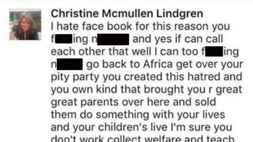 Screen grab of Christine McMullen Lindgren’s racially charged Facebook post.