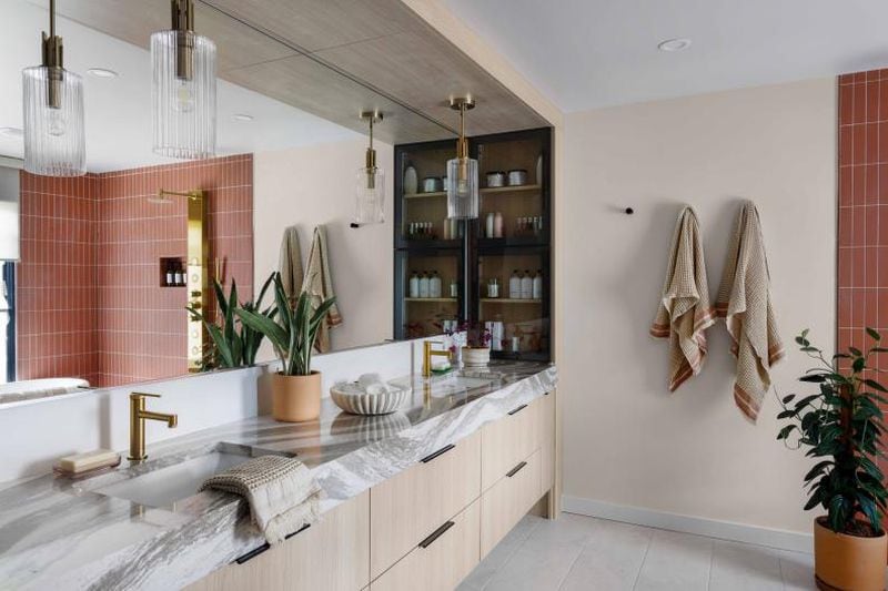 The HGTV smart home in Marietta that is being given away in 2024 was renovated in late 2023 into 2024 over six to seven months. This is the primary bedroom bathroom. HGTV