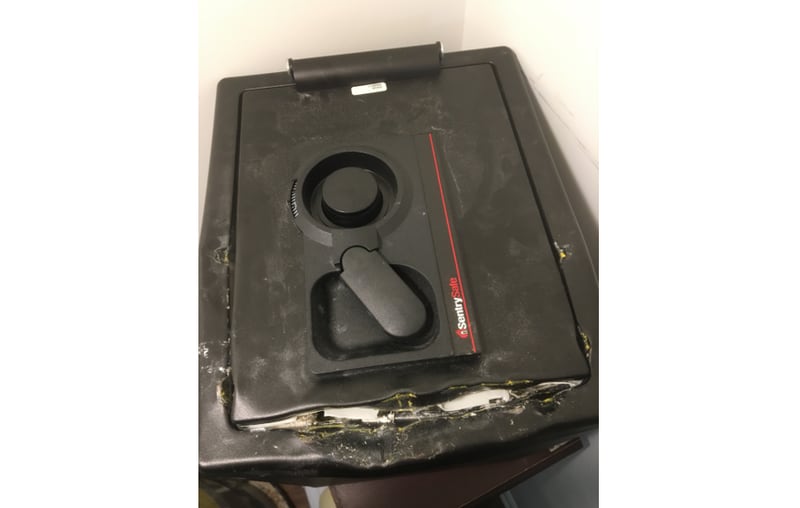 This is a picture of the safe police broke into to seize the residents' personal documents, Mariann Marksberry said.