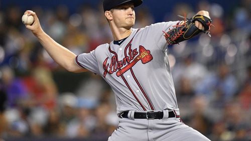 Mike Soroka, shown in last Saturday’s start at Miami, will be on the mound for the opener of a three-game series against the Dodgers at SunTrust Park.