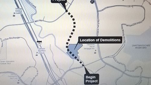 There have been 71 building demolitions for the new Windy Hill Road/Terrell Mill Road Connector. (Courtesy of Cobb County)