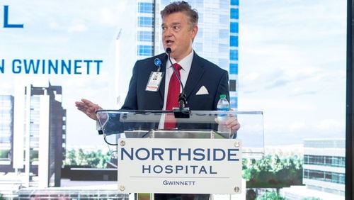 Jay Dennard speaks at the event on Tuesday, announcing the new patient tower at Northside Hospital Gwinnett.