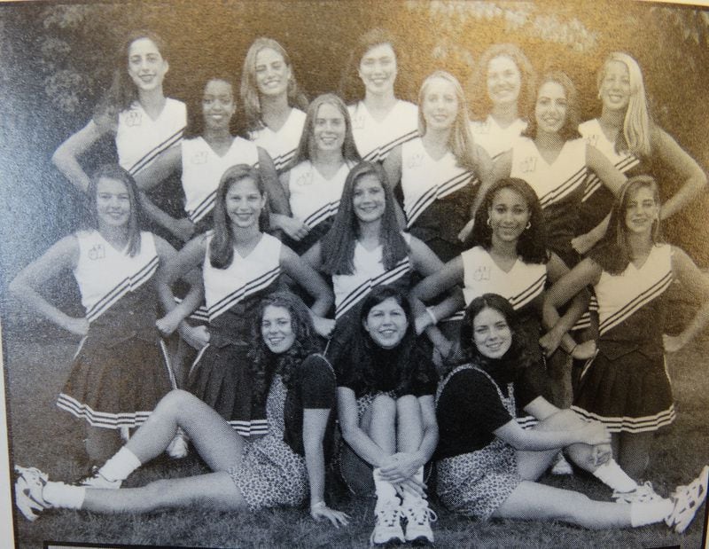 Brooke Baldwin (top row, center) was a cheerleader at Westminster. CREDIT: Westminster Schools 1997 yearbook