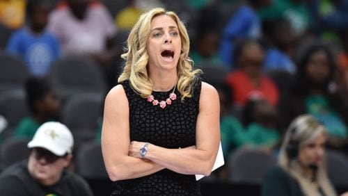 tlanta Dream head coach Nicki Collen shouts instructions during the first half of WNBA basketball game at State Farm Arena in Atlanta on Wednesday, June 19, 2019. Atlanta Dream won 88-78 over the Indiana Fever. HYOSUB SHIN / HSHIN@AJC.COM