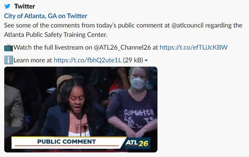 This is a screenshot of one of the two Tweets from City of Atlanta featuring supporters. Both were later deleted. (Twitter)