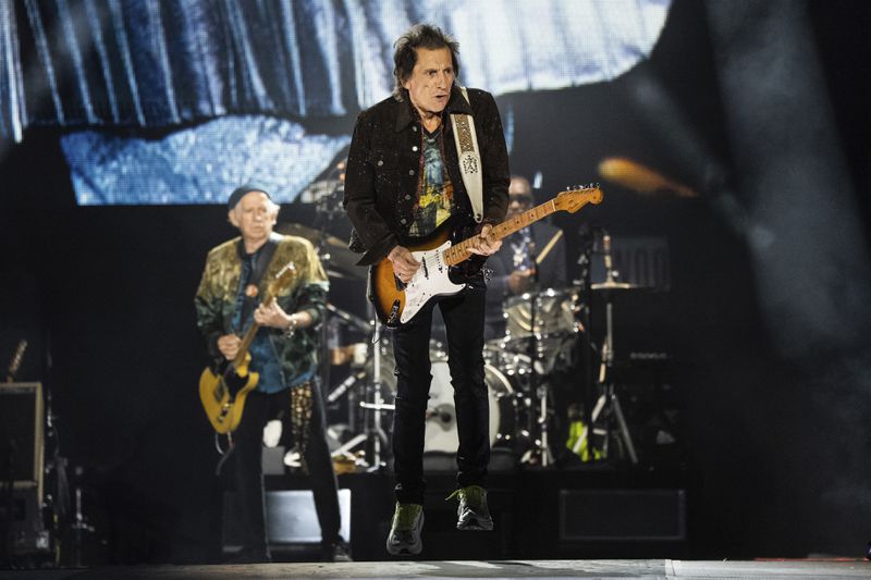Ronnie Wood of The Rolling Stones performs during the first night of the US leg of their "Hackney Diamonds" tour on Sunday, April 28, 2024, in Houston. (Photo by Amy Harris/Invision/AP)