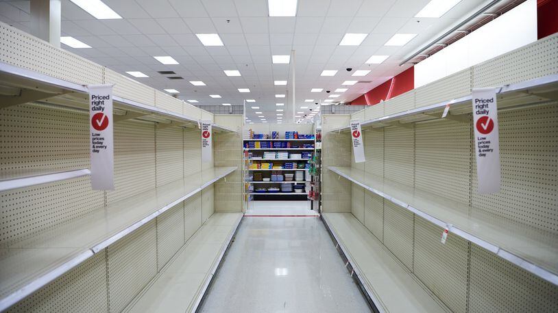 Shelves at the Target department store in Wadsworth, Ohio, were emptied of toilet paper and sanitizer a day after Ohio Gov. Mike DeWine put in place a stay-at-home orders. Photo for The Washington Post by Dustin Franz.