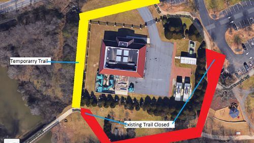 Riverside Park Trail will be rerouted to the front of the nearby pump station while  a new water is installed. (Courtesy City of Roswell)