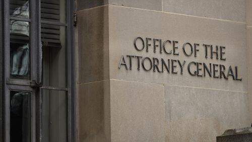 WASHINGTON, DC - MARCH 22: A view of the U.S. Department of Justice and signage for the Attorney General’s office on Friday afternoon, March 22, 2019 in Washington, DC. U.S. Attorney General William Barr told the House and Senate Judiciary Committees in a letter that Special Counsel Robert Mueller had completed his investigation into Russian interference in the 2016 election. (Photo by Drew Angerer/Getty Images)