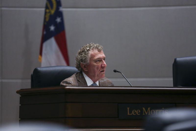 Commissioner Lee Morris speaks during a meeting at the Fulton County government building in Atlanta on May 5, 2021. (Rebecca Wright for The Atlanta Journal-Constitution)
