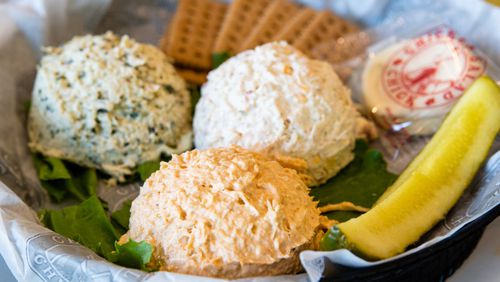 A three-scoop combo at Chicken Salad Chick, including (from front to rear) Buffalo Barclay, Sassy Scotty and Lauryn’s Lemon Basil. CONTRIBUTED BY HENRI HOLLIS
