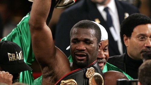 O’Neil “Supernova” Bell celebrates after defeating Jean-Marc Mormeck by knockout during their undisputed cruiserweight championship fight Saturday, Jan. 7, 2006, at Madison Square Garden in New York. (AP Photo/Julie Jacobson)