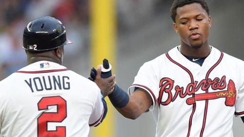 Braves rookie Ronald Acuna moved from left field to center field for the first time at the major-leave level for Sunday’s series finale against the Diamondbacks. (Jenna Eason / Jenna.Eason@coxinc.com)