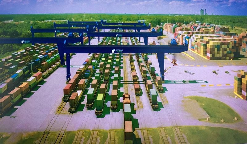 A rendering of the Mason Mega Rail Terminal project at the Port of Savannah. In March, the Georgia Ports Authority held a ceremonial groundbreaking for the $126.7 million Mason Mega Rail Terminal. It’s a sprawling rail yard that GPA Executive Director Griff Lynch said will provide better connections to the main CSX and Norfolk Southern rail networks and direct access to coveted Midwestern cities such as St. Louis and Chicago.