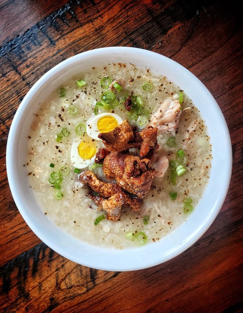 Estrellita’s arroz caldo (long simmered chicken and rice porridge) is an excellent dish on a cold day. Courtesy of Toni Williams