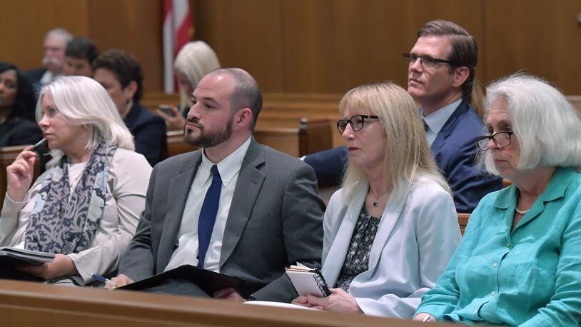 May 7, 2019 Atlanta - From left: Plaintiff Marilyn Marks, attorney Justin Berger, plaintiff Rhonda Martin, plaintiff Smythe DuVal and plaintiff Jeanne DuFort listen during a hearing at Georgia Supreme Court on Tuesday, May 7, 2019. The Georgia Supreme Court is considering an appeal Tuesday of a case alleging tens of thousands of votes disappeared in the race for lieutenant governor. HYOSUB SHIN / HSHIN@AJC.COM