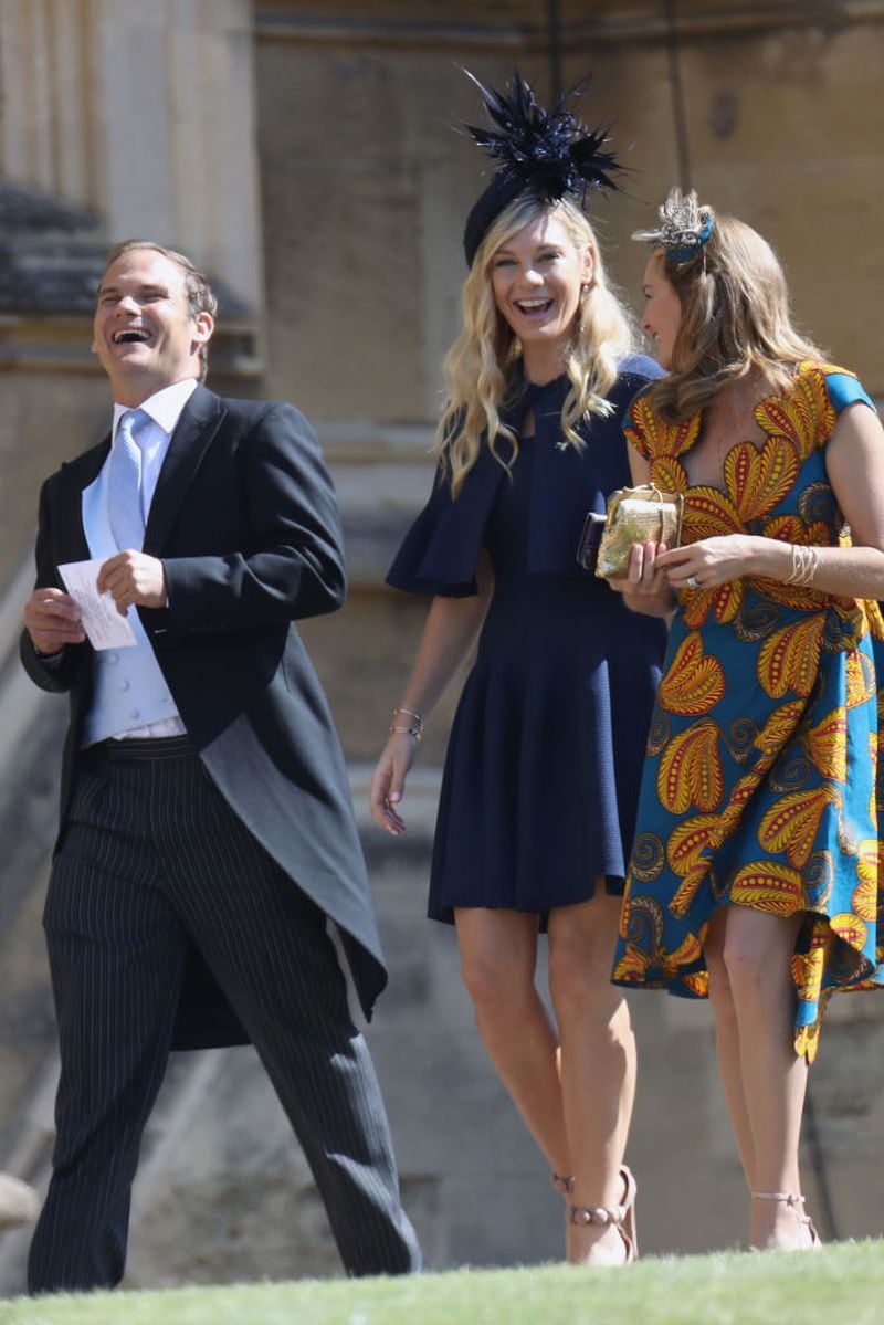 Chelsy Davy (C) arrives at the wedding of Prince Harry to Ms Meghan Markle at St George's Chapel, Windsor Castle on May 19, 2018 in Windsor, England.