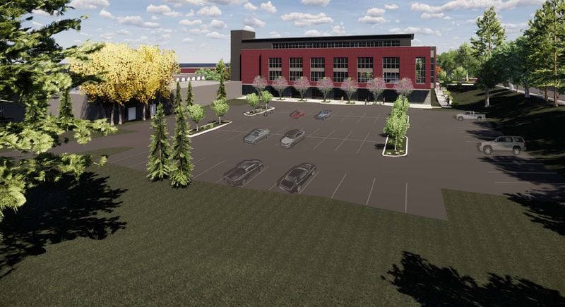 A preliminary rendering dated May 24, 2019, of the Grady High School addition and renovation project, as shown from the north side. Rendering by Cooper Carry, Inc.