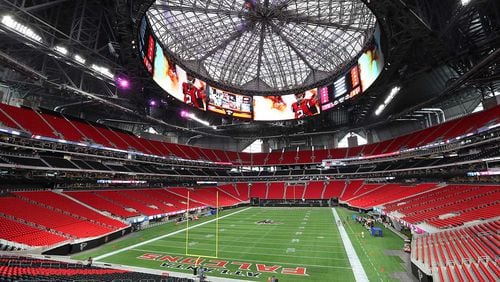 A look at the inside of Mercedes-Benz Stadium during a open house tour last week. The new stadium will host its first live event Saturday as the Atlanta Falcons meet the Arizona Cardinals in an NFL exhibition game.