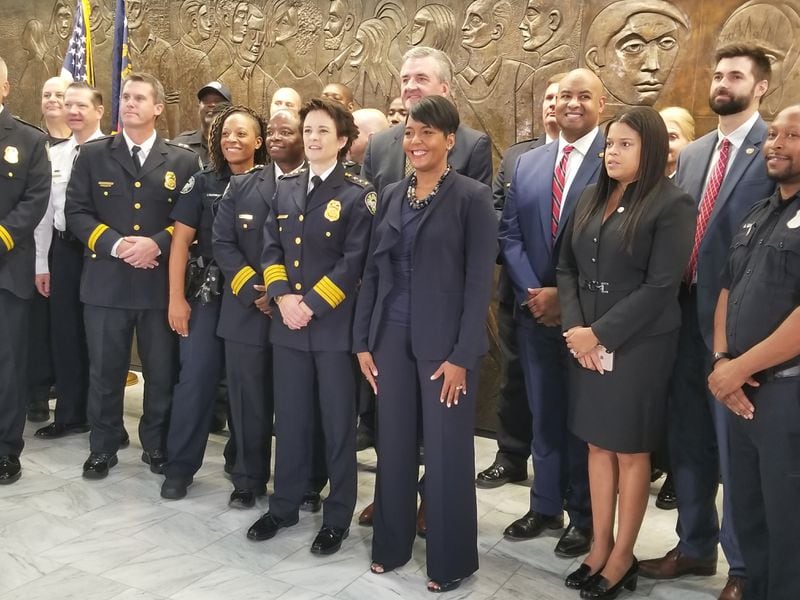 Atlanta Mayor Keisha Lance Bottoms announced Monday that the city will increase police pay by 30 percent over the next three years. STEPHEN DEERE / AJC
