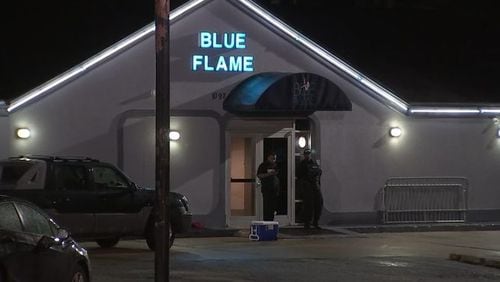 Two security officers were shot around 2 a.m. Tuesday at the Blue Flame adult nightclub, Atlanta police said.