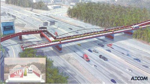 Cobb County s engineering consultant submitted a rendering of a single span bridge, with pedestrians and bicyclists on one side and commuter trams on the other, as an alternative to the county s plan to build a double deck bridge.