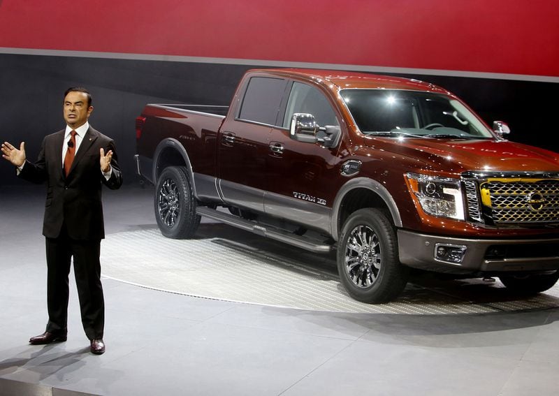 In this file photo, Carlos Ghosn, President and Chief Executive Officer of Nissan, introduces the 2016 Nissan Titan to the media during the North American International Auto Show at Cobo Center in Detroit on January 12, 2015. (Regina H. Boone/Detroit Free Press/TNS)