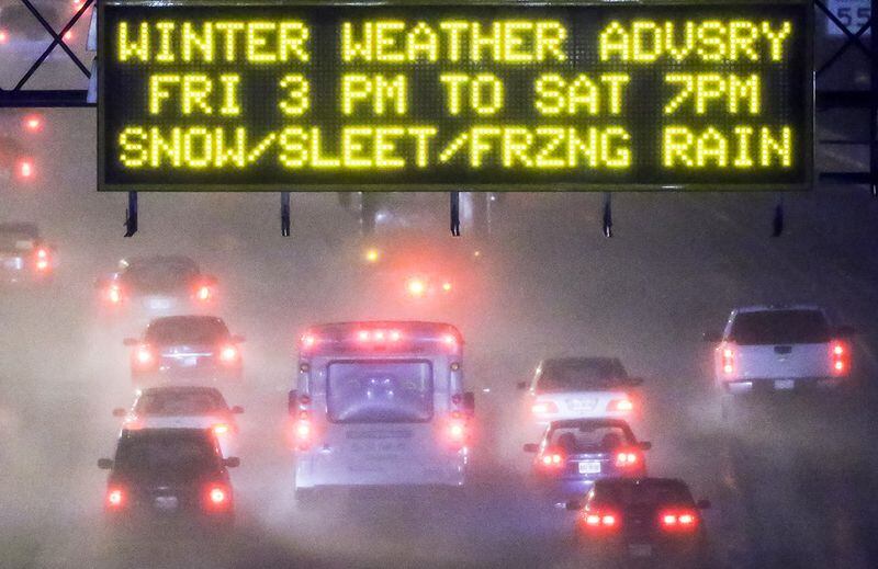 A winter weather advisory for accumulating snow and ice will be in effect from 3 p.m. Friday through 7 p.m. Saturday for metro Atlanta, and a winter storm warning for far north Georgia through 7 p.m. Saturday. JOHN SPINK / JOHN.SPINK@AJC.COM