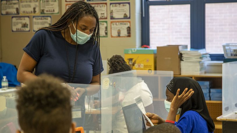 Second grade teacher Temica Cook interacts with her students during the Atlanta Public Schools' Summer Academic Recovery Academy at Cascade Elementary School in Atlanta on June 2, 2021.  (Alyssa Pointer / Alyssa.Pointer@ajc.com)