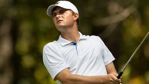Former Georgia Tech golfer Tyler Strafaci admires his work during his run to the U.S. Amateur title last year. Clyde Click / Special to the AJC