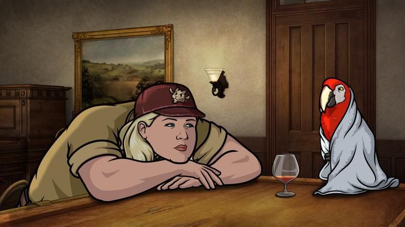  ARCHER -- "Season 9, Episode 1 -- Pictured (l-r): Pam Poovey (voice of Amber Nash), Crackers (voice of Lucky Yates). CR: FXX