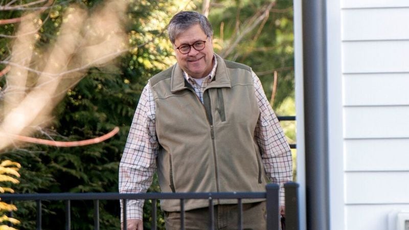 Attorney General William Barr leaves his home in McLean, Va., on Sunday morning, March 24, 2019. Barr is preparing a summary of the findings of the special counsel investigating Russian election interference. The release of Barr's summary of the report's main conclusions is expected sometime Sunday. 