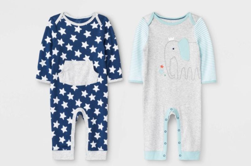 Pictured are Cloud Island “Little Peanut” and True Navy Rompers, one of the Cloud Island Rompers recalled by Target due to a choking hazard. Full images of all recalled items are at the CPSC website.