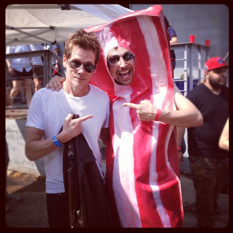 Kevin Bacon (left) and Lucky Yates at BaconFest 2012, a fundraiser for Dad's Garage Theatre