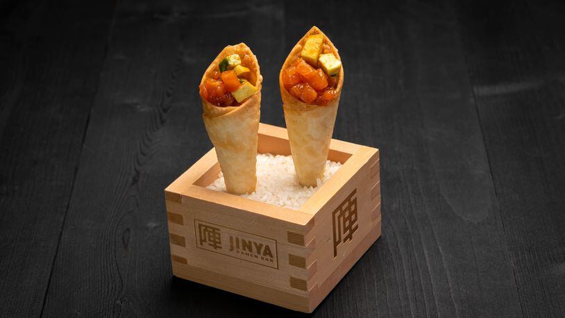The spicy tuna and salmon cones at Jinya Ramen Bar provide a brittle munch, a meaty chew and cool creamy heat, all in one bite. Courtesy of Jinya Ramen Bar