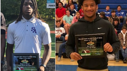 Keyjuan Brown (left) of South Atlanta and Rob Brown of Trion each rushed for more than 400 yards in the first round of the playoffs last week. The week before, they each surpassed 2,000 yards rushing. Both are previous recipients of Georgia High School Daily's state Player of the Week award.