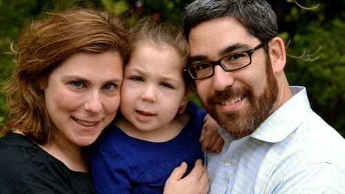 Caroline and Randy Gold with their daughter Eden, who was diagnosed with Mucolipidosis Type IV or ML4, a neuro-degenerative disease of the nervous system that is common in Jews. The Atlanta couple helped found JScreen, a national nonprofit that makes genetic carrier screenings more accessible across the United States. CONTRIBUTED BY FAMILY