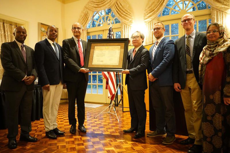 The Guinea Worm Eradication Program, led by The Carter Center, was honored with the Fourth Hideyo Noguchi Africa Prize in the medical services category at the residence of the Consul General of Japan Atlanta. (Photo Courtesy of Georgia Asian Times)