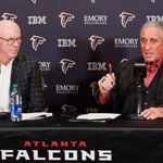 Atlanta Falcons Owner and Chairman Arthur M. Blank and Atlanta Falcons CEO Rich McKay addressed the media Monday hours after the firing of head coach Arthur Smith. (Miguel Martinez/miguel.martinezjimenez@ajc.com)