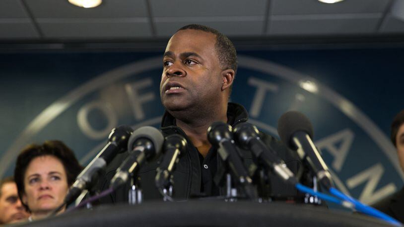 Mayor Kasim Reed speaks to reporters ahead a winter storm expected to hit much of North Georgia during a press conference at Atlanta Police Department headquarters, Friday, Jan. 6, 2017, in Atlanta. BRANDEN CAMP/SPECIAL