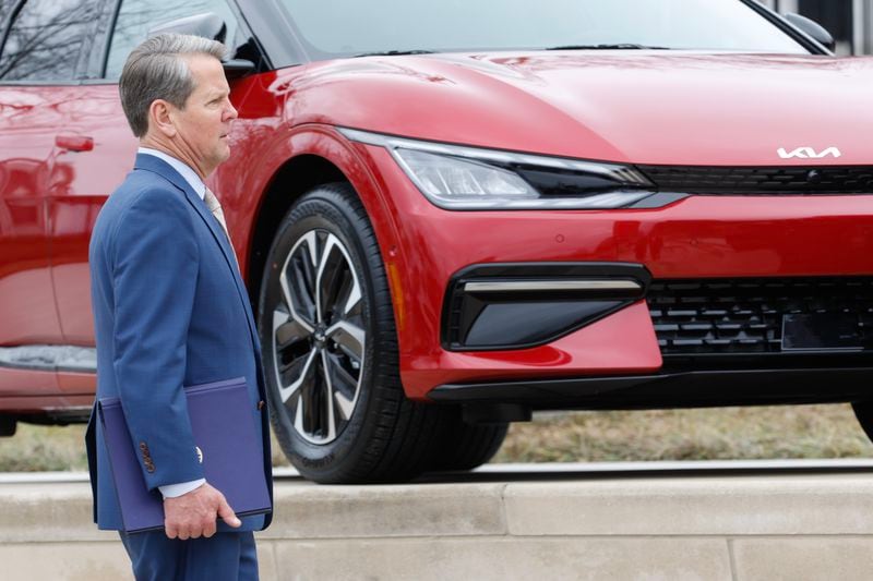 Gov. Brian Kemp has set a goal to make Georgia the “electric mobility capital of America,” embracing the economic opportunity of the rapidly growing clean energy industry. (Natrice Miller/natrice.miller@ajc.com) 