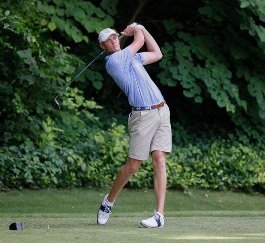 Bartley Forrester, Georgia Tech, who finished third, hits from the fifth tee during the final round of the Dogwood Invitational Golf Tournament in Atlanta on Saturday, June 11, 2022.   (Bob Andres for the Atlanta Journal Constitution)